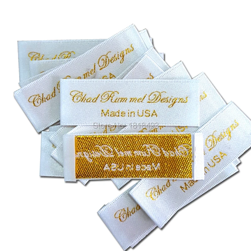 Custom clothing satin woven labels/garment embroidered tags/golden