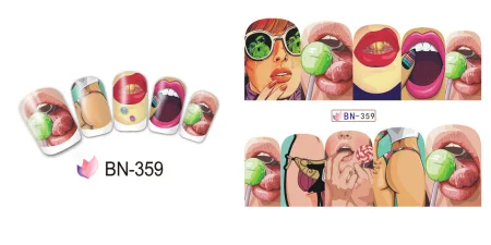 12 видов стилей сексуальные милые губы рот ползунок наклейки для ногтей Вода транфер Наклейки полное покрытие Мода красочные украшения для ногтей TRBN349-360