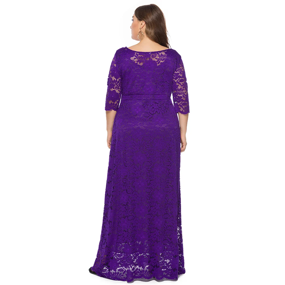 Wipalo размера плюс 6XL женское торжественное платье с круглым вырезом и рукавами три четверти, элегантное однотонное кружевное вечернее платье vestidos Robe Femme