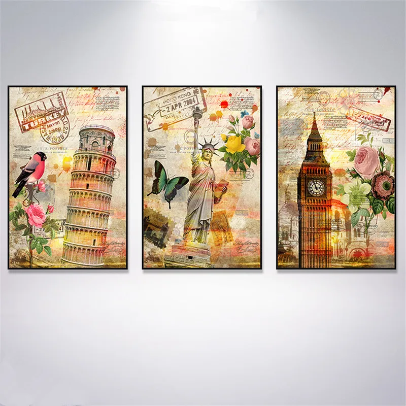 

Vertical European-style French Tower Big Ben American Butterfly Living Room Sofa Wall Painting Core Soft Painting