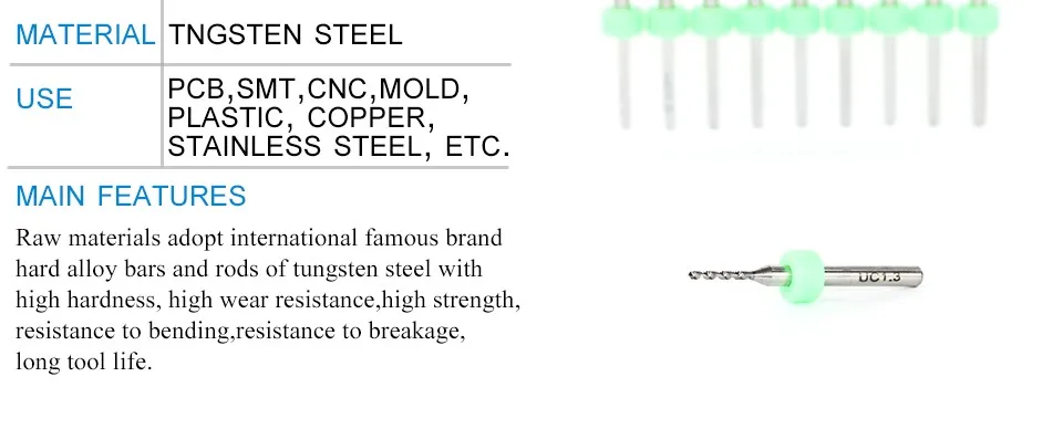 10 шт. 1,3 мм твердосплавные сверла печатной платы, печатная плата, Мини сверлильный станок с ЧПУ, сверлильные инструменты