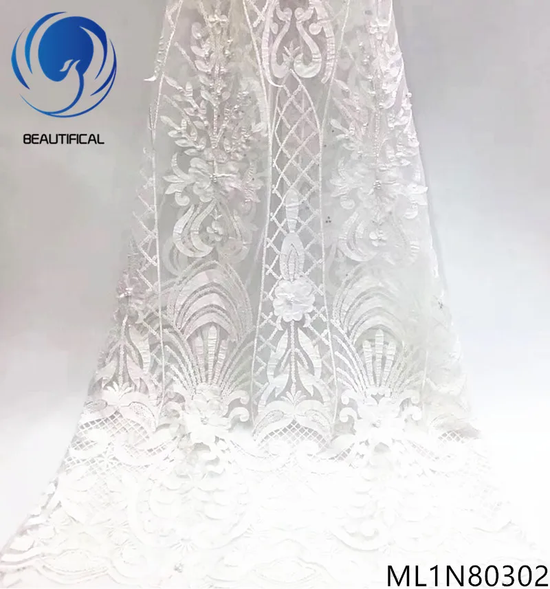 

Beautifical french lace fabrics Fashion Laser Cutting Jacquard fabric embroidery sequins lace beads fabrics 5yards ML1N803