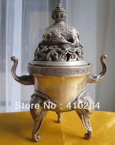 

$old craft$ Bronze with elephant statue cute Censer incense burner (A0314)