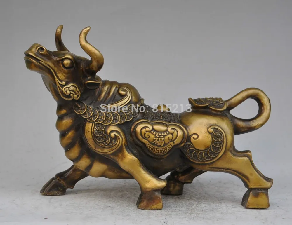 bi0011661 13" Chinese Bronze Year Zodiac Wealth Coin RuYi Fu Bull Ox