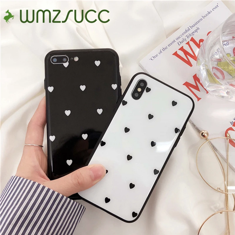 WMZSUCC Little Hearts Black White Glass Phone Cover Case