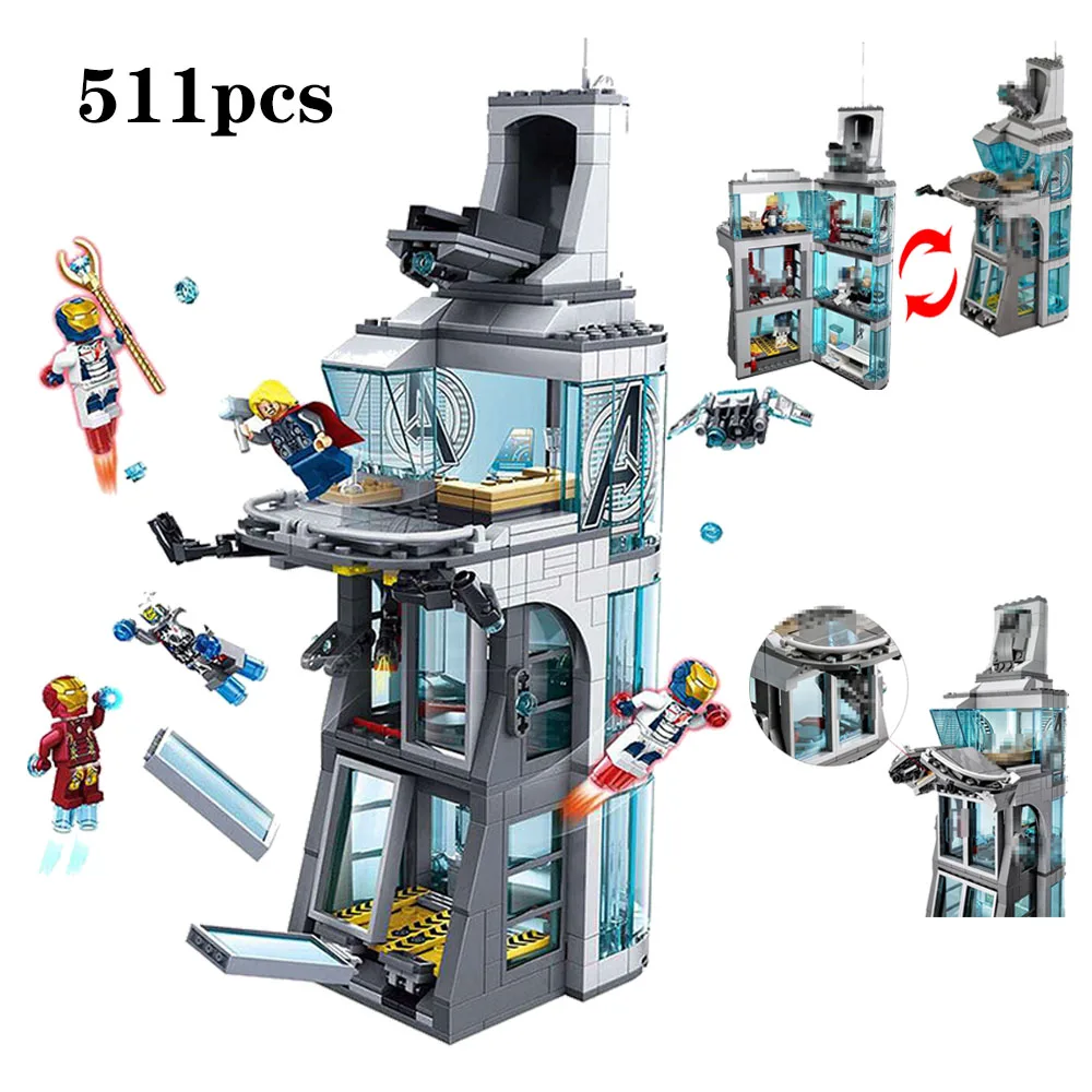 

Superheroes Iron Man Attack Avengers Tower Compatible LegoING Avengers Figures Marveling Infinity War Building Block Toys Gift
