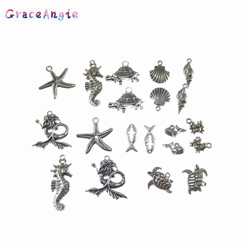 GraceAngie Mix 10PCS Подвески в виде животных для сережек раковина рыбы морская лошадь