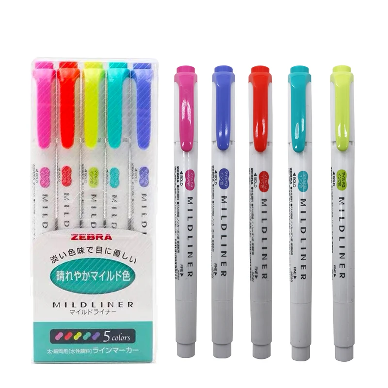 

New 5Pcs/set Japan Zebra Mild Liner Double Headed Highlighter Pen set Creative highlighters Marker pen School supplies kawaii