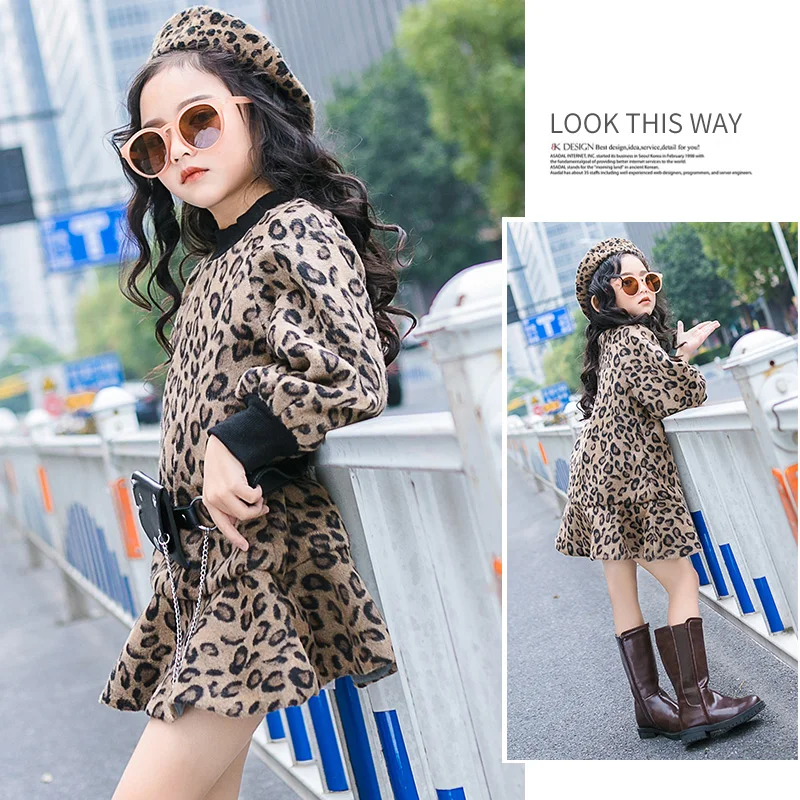 Леопардовым Узором для девочек шерстяные платья для Детские зимние штаны для маленьких девочек, платье-пачка с длинными рукавами с плотным флисом для маленьких мальчиков и девочек на возраст 6, 8, 10, 12 лет