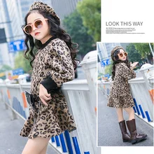 Леопардовым Узором для девочек шерстяные платья для Детские зимние штаны для маленьких девочек, платье-пачка с длинными рукавами с плотным флисом для маленьких мальчиков и девочек на возраст 6, 8, 10, 12 лет