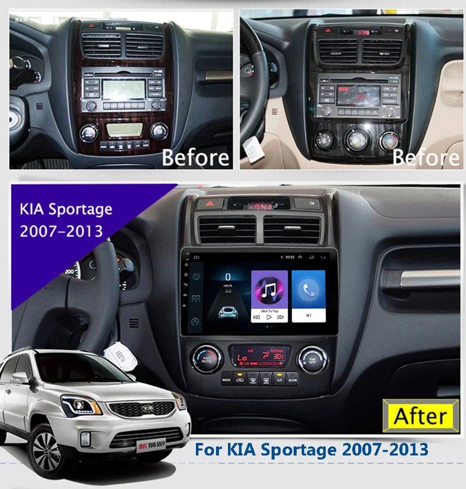 Best 9 inch 2.5D IPS Tempered HD multi-touch screen Android 8.1 NAVI for KIA Sportage 2007-2013 with Bluetooth USB WIFI support SWC 2