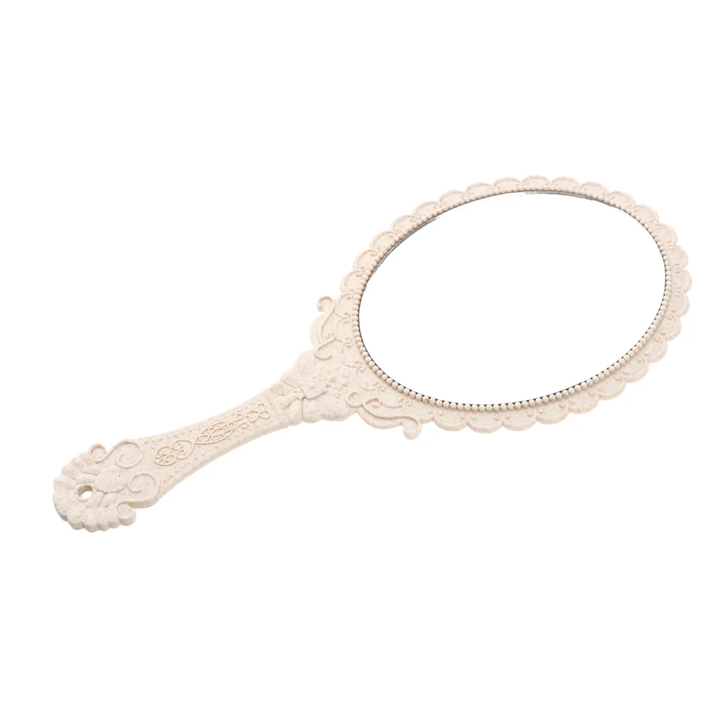 Decorative Antique Style Oval Handheld Mirror With Handle Embossed Rose Design For Makeup Cosplay