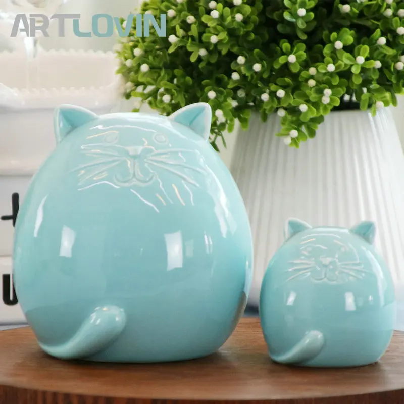 Милые Керамика Миниатюрный кот зеленый фигурки Винтаж Home Decor украшения Maison