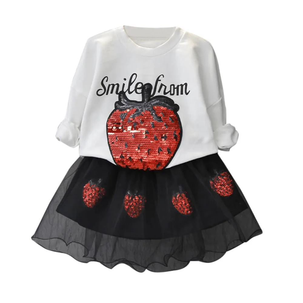 Toddler Kids Baby Girls Outfits Clothes T-Shirt Sequins Tops+Tulle Skirt Set summer baby girl clothes winter mesh Cartoon Cotton