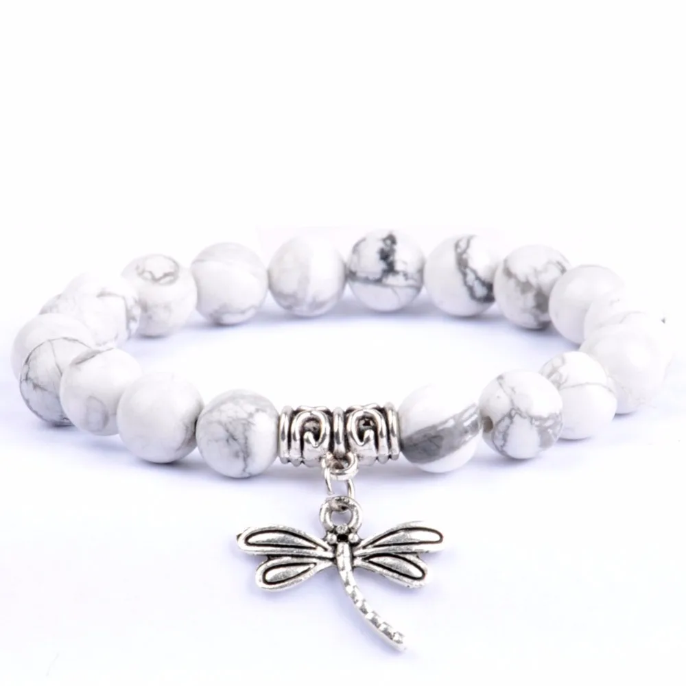 Модные женские браслеты классические очаровательные стрекозы натуральный черный белый камень из бисера мужские подарочные браслеты и ювелирные изделия женский браслет