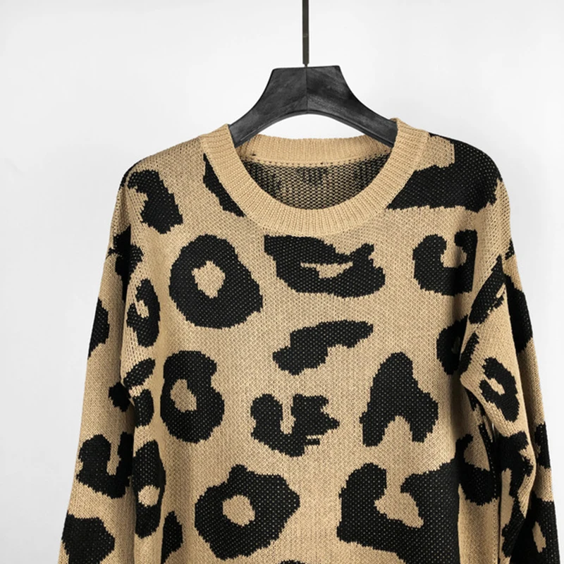 Wixra, женские теплые свитера с леопардовым принтом, осенне-зимний пуловер с круглым вырезом, Повседневные свитера, модный свободный свитер