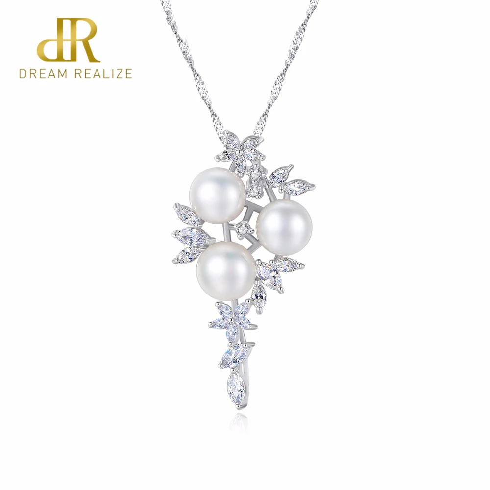 

DR Natural White Pearl Grape Shape Crystal Pendant Necklace for Female Bridal Women Wedding Necklaces Party Jewelry Accessories