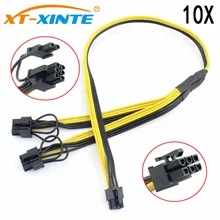 10x pci-e pcie 6pin para dupla 8pin 6 + 2pin adaptador cabo gráficos gpu vídeo cabo de alimentação módulo divisor fio 16awg para mineração mineiro