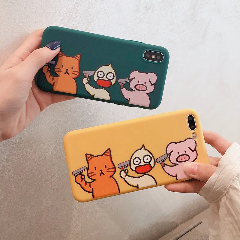 Full package Durable soft TPU Anti fall case for iphone 6 7 8 plus X XS funny cartoon animals frog duck cat pigs phone covers |