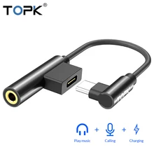 TOPK usb type C до 3,5 мм разъем локоть адаптер для Xiaomi mi 9 8 mi 9 huawei mate 20 P30 Pro samsung S10 type-C OTG USB-C разветвители