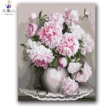 Растение розовые цветы diy Цифровая живопись маслом по номерам с комплектами в соответствии с цифровыми красочными блоками украшения гостиной