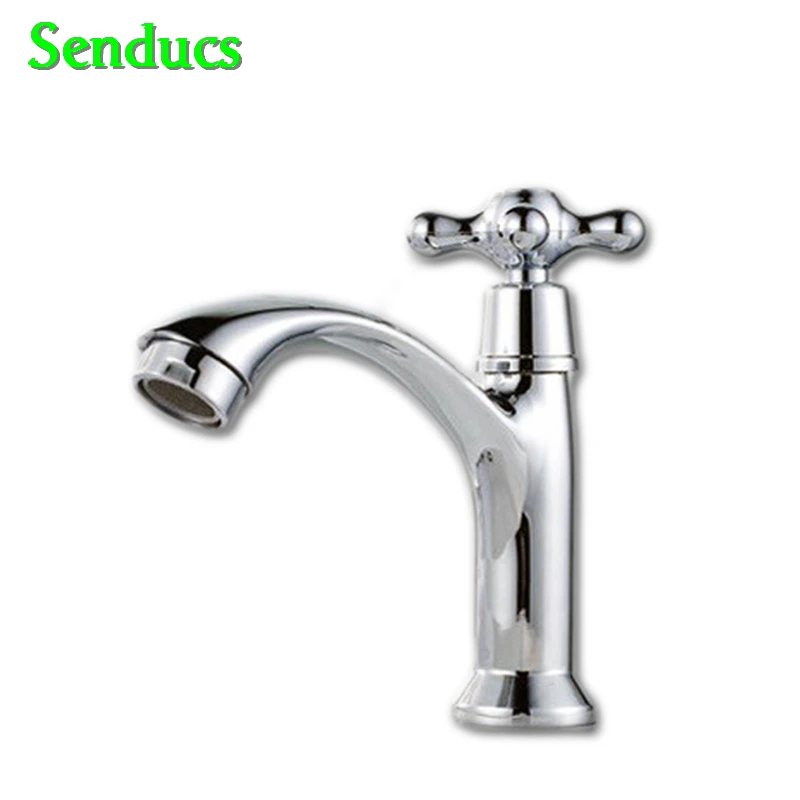 

Senducs Single Cold Bathroom Faucet High Quality Plished Chrome Basin Sink Faucet Deck Mounted Cold Bathroom Basin Faucet