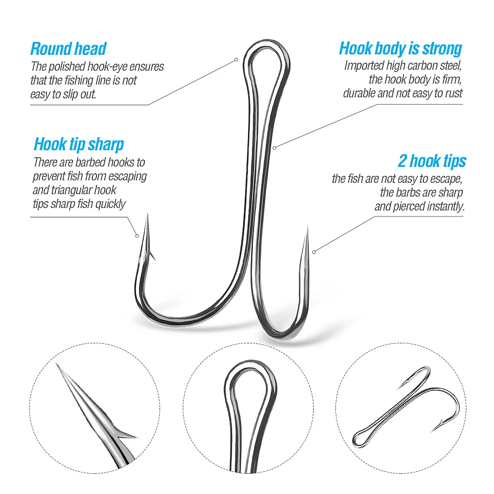 DONQL 10pcs Set Double Fishing Hooks Barbed Carp Fishhook For Soft Worm Lure High Carbon Steel Fly Fishing Hook Accessories (3)