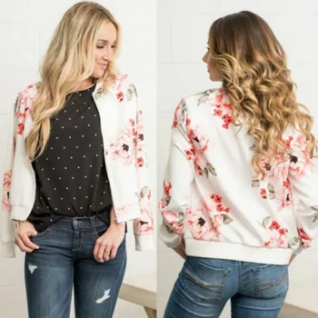 

Jackets Women Lady Fashion 2018 Autumn Zippers Long Sleeves Floral Short Jacket Casual Stand Collar Coat Hot
