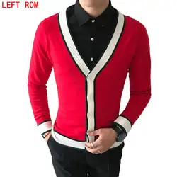 2017 Для мужчин осень и зима хит цвет сшивание свитер корейской Slim v-образным вырезом молодежная мода высокого качества свитер кардиган