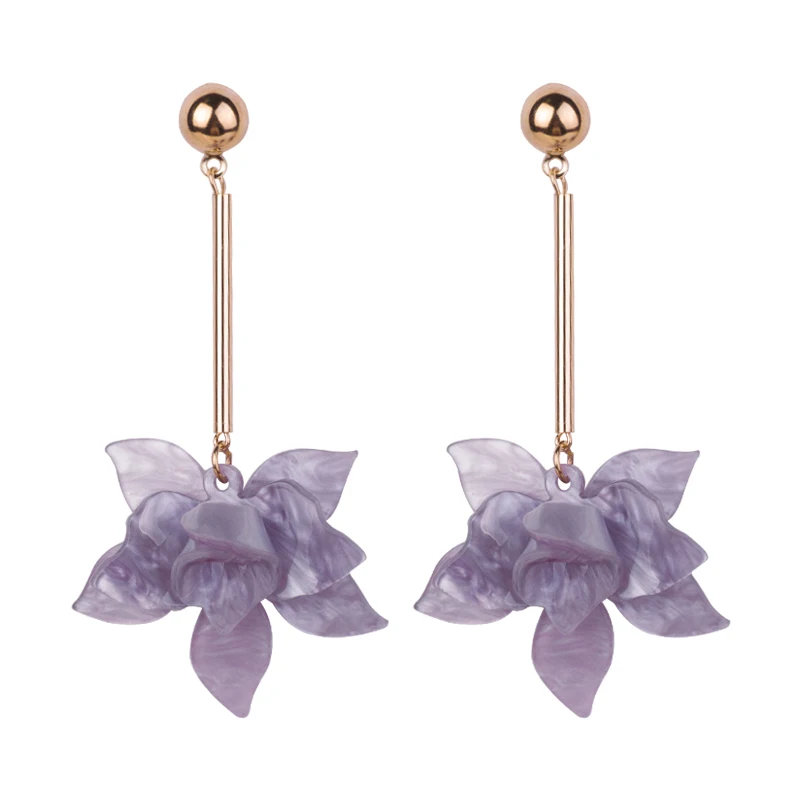 Vintage Big Acrylic Drop Earrings for Women 2018 New Metal Dangling Blue Resin Earrings Fashion Jewelry Long Flowers Brincos