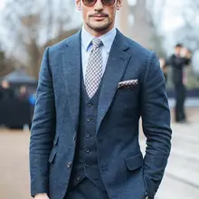 Новейший дизайн пальто брюки темно-синий твид Свадебный Выпускной ужин костюмы для мужчин 3 шт жениха смокинги итальянский стиль мужской костюм Terno