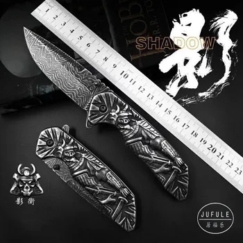 

JUFULE New Design Shadow Damascus Pattern folding flipper D2 blade steel handle camp hunt utility EDC tool dinner kitchen knife