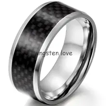 Nueva 9mm hombres Negro Carbon Fiber Inlay Anillo Nupcial Contratación Venda de Boda de Joyería de Moda de Acero Inoxidable
