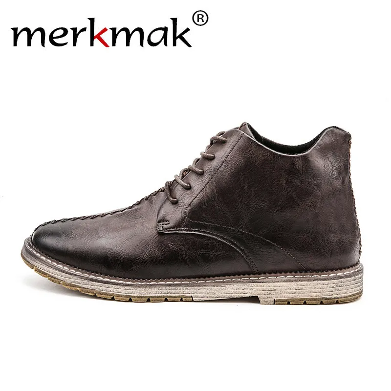 

Merkmak New Leather Martin Boots Men Lace Up Reins Design Ankle Boot Quality Outdoor Casual Shoes Man Black Brown Suit Footwear