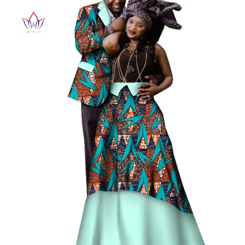 

Fashion African Couple Wedding Clothing Dashiki Women Skirt & Men shirt for Lovers Casual loose Traditional Clothing WYQ201