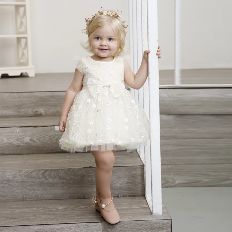 

2018 New adorable toddler baby girls party dress Top quality kids lace mesh lovely bow tutu dress 12m-5y children clothes summer