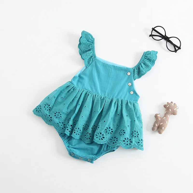 Одежда для малышей ползунки принцессы летние комбинезоны для маленьких девочек кружевной комбинезон с вырезами платье принцессы Одежда для новорожденных - Цвет: 2018412 Blue