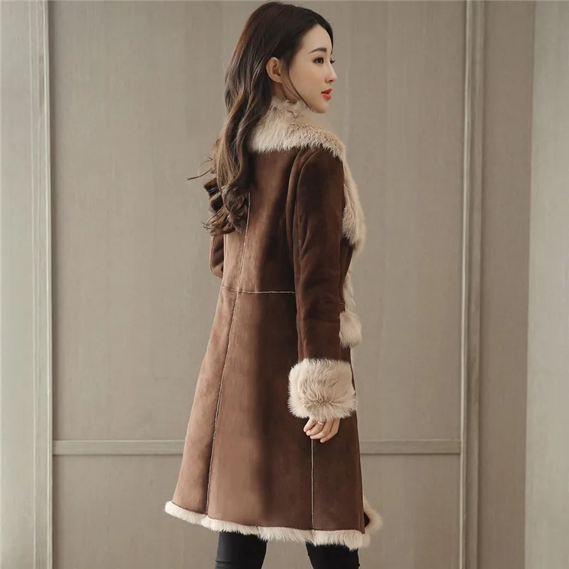 Зимняя замшевая Женская куртка плюс Вельветовая утолщенная куртка с длинным рукавом и высокой талией элегантная тонкая верхняя одежда размера плюс пальто Q635