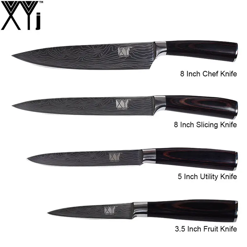 XYj 6 шт. набор ножей из нержавеющей стали Высокоуглеродистый 7cr17 острое лезвие цветная деревянная ручка нож рыба мясо фрукты кухонные аксессуары - Цвет: C.