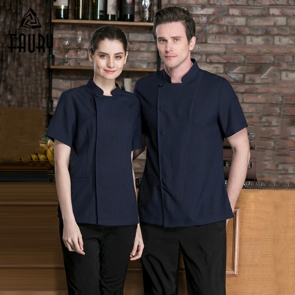 

New Chinese Style Restaurant Chef Uniforms Kitchen Cooking Work Short Sleeve Tshirt Solid Catering Men Women Sushi Coat Overalls