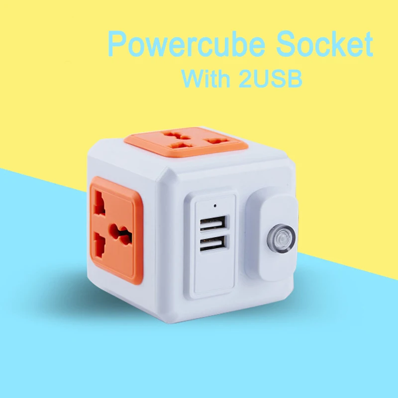 

Mini Wall Socket PowerCube Portable Socket,Universal Plug Wall Plug Socket With 4 Outlets Adapter 2USB 250V 10A For Home/Office