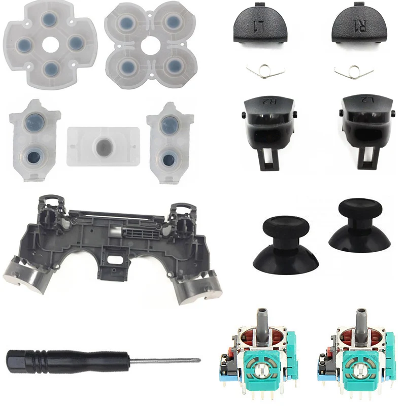 

For PS4 Pro JDM 040 V2 Controller Repair Set L1 R1 L2 R2 Trigger Buttons 3D analog Joysticks Thumb Sticks Cap Conductive Rubber