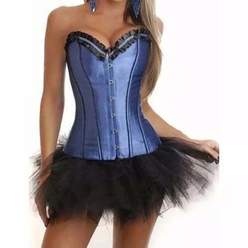 S XL Sexy Corset Shaper Bustier Women Blue Boned Bustier Steampunk