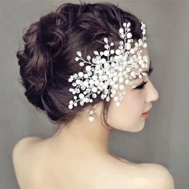 Pinksee Elegant Tiara Bridal Wedding Hair Comb Simulated Pearls Pinksee Elegant Tiara Bridal Wedding Hair Comb Simulated Pearls Crystal Rhinestone Leaf Flower Hairpin Party Prom