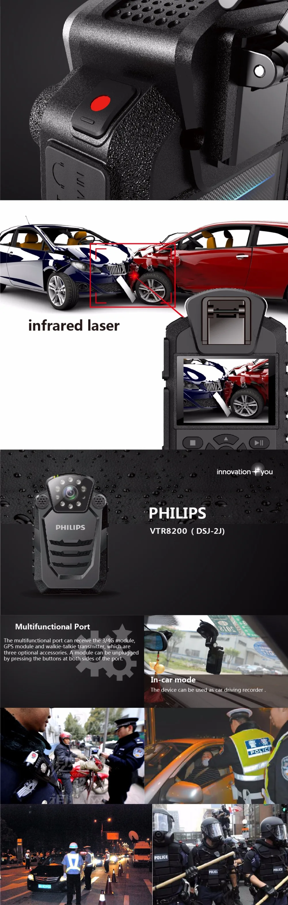 Philips VTR8200 полицейская камера для тела, инфракрасная, помощник по работе с правоприменительной системой, HD диктофон, камера для безопасности, 1080 P, ночное видение