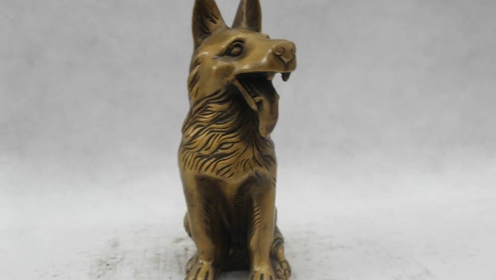 

9"Chinese Folk Pure Bronze Lucky excellent Lifelike beautiful Dog Statue