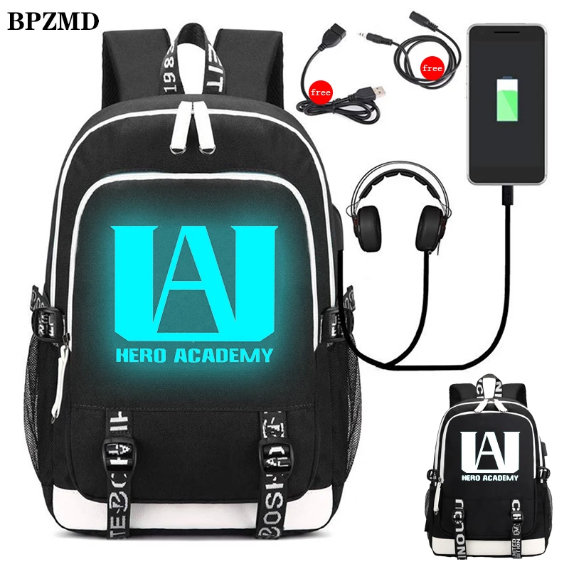 Скидка BPZMD My Hero Academy нейлоновый Светящийся рюкзак для мальчиков сумки для школьников и студентов девочек Usb зарядка Водонепроницаемый рюкзак для но...