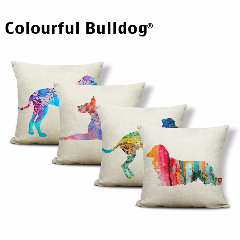 

Colorful Animal Cushions Greyhound Great-dane Pillowcases Watercolor Dachshund 17In Throw Pillow Covers Kid Room Sofa Decoration