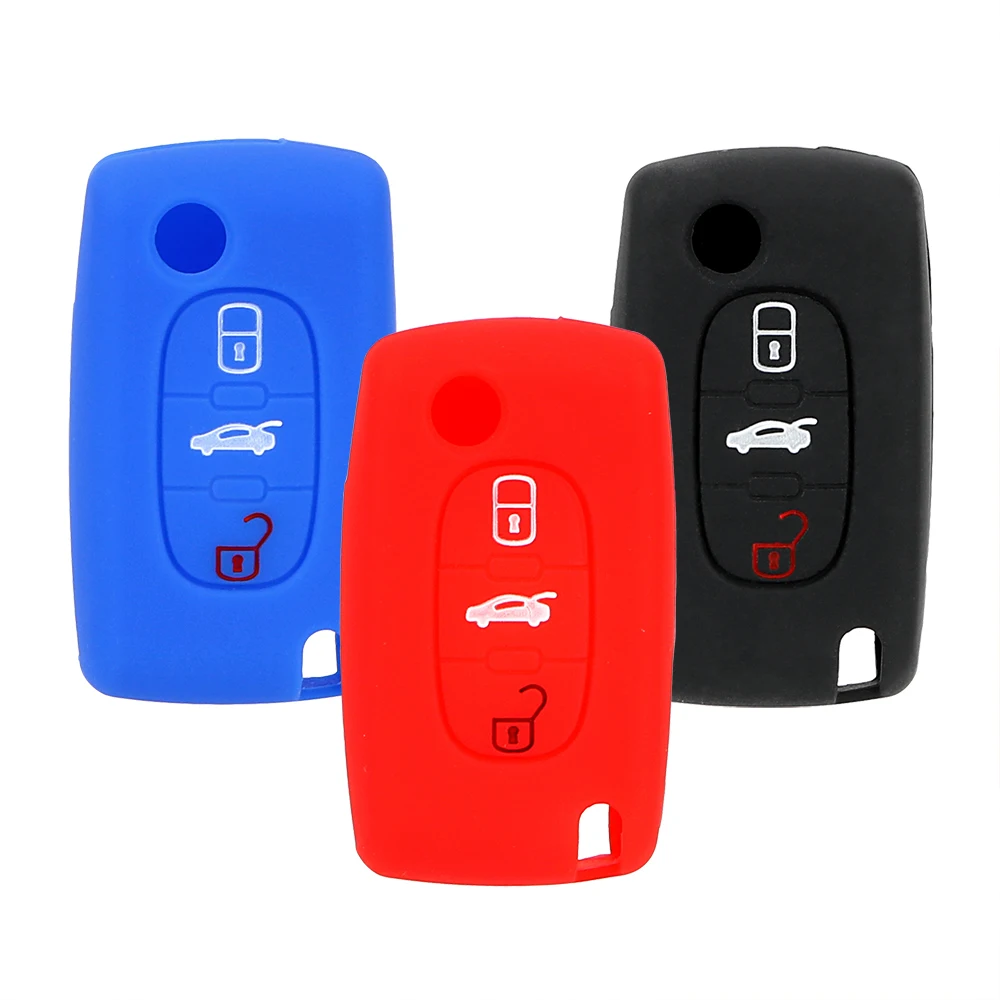 

Silicone For Peugeot 207 407 407SW For Citroen C4 C5 C6 C8 Remote Key Bag 3 Button Car Silicone Rubber Key Car Key Cover