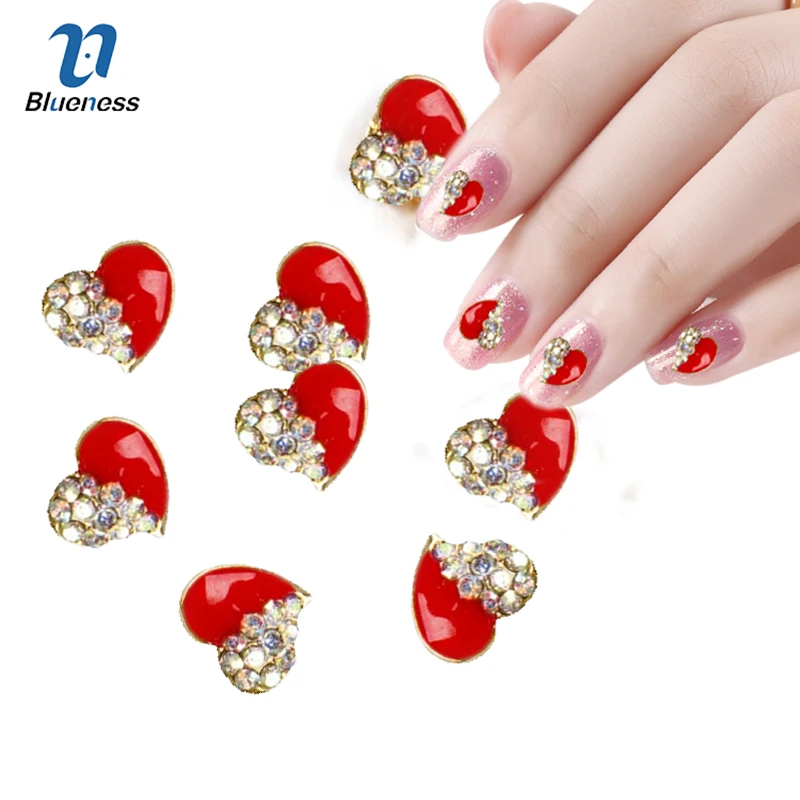 10pcs Golden Metal Heart Rhinestones 3d Nail Art Decorations, Alloy